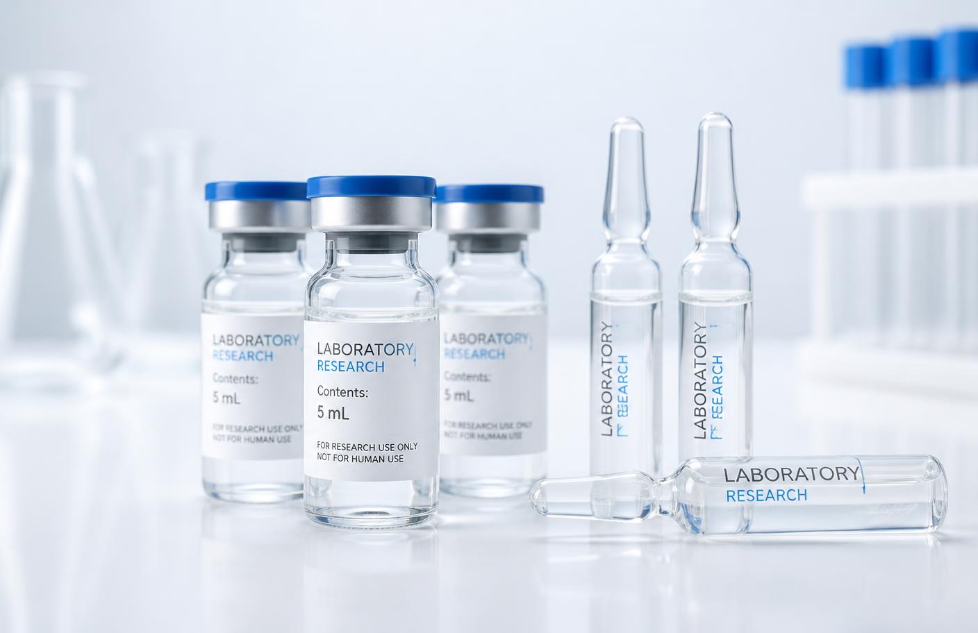 Laboratory research vials from Faced.'s peptide supplier